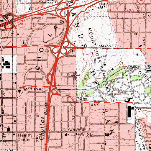 Topographic Map of Pueblo Lands of San Diego, CA