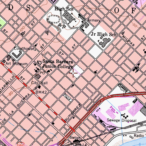 Topographic Map of Pueblo Lands of Santa Barbara, CA