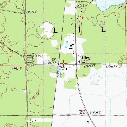 Topographic Map of Lilley Station, MI