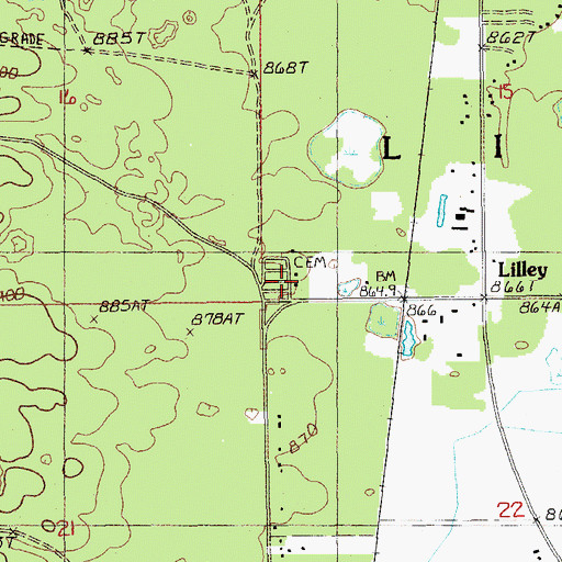 Topographic Map of Lilley Cemetery, MI