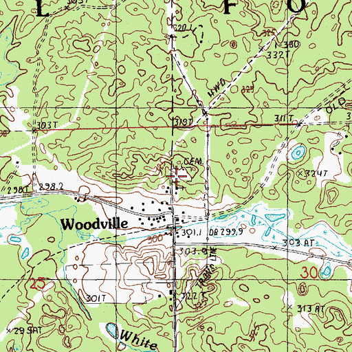 Topographic Map of Woodville Cemetery, MI