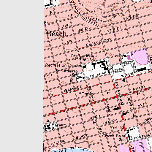 Topographic Map of Lutheran School, CA