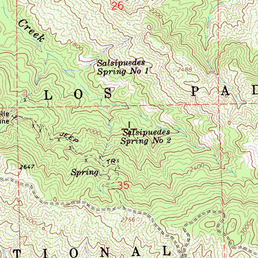 Topographic Map of Salsipuedes Spring Number Two, CA
