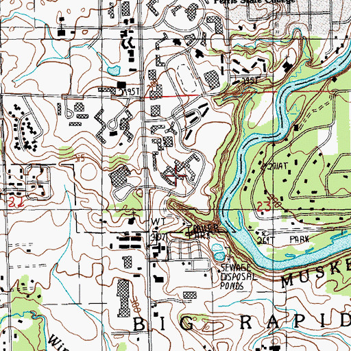 Topographic Map of Merrill Hall, MI