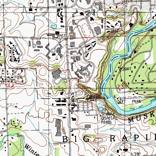 Topographic Map of Travis Hall, MI