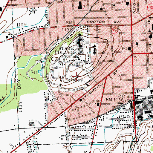 Topographic Map of Cortland Rural Cemetery, NY