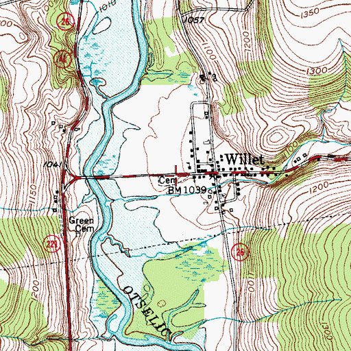 Topographic Map of Willet Village Cemetery, NY