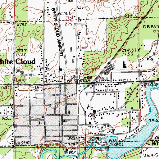 Topographic Map of White Cloud City Hall, MI