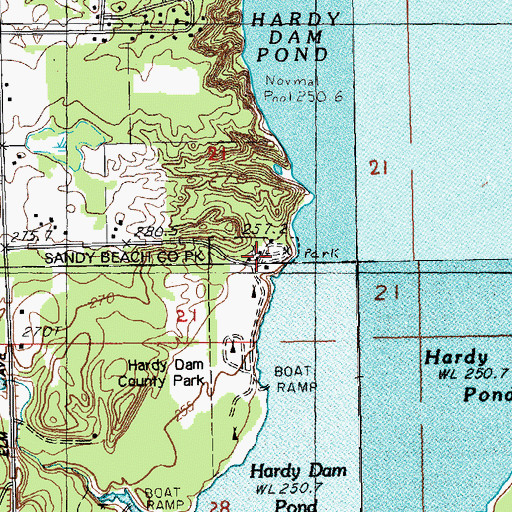 Topographic Map of Sandy Beach Campground, MI