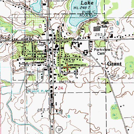 Topographic Map of Grant Assembly of God Church, MI