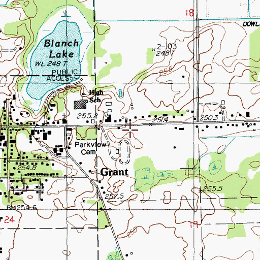 Topographic Map of Grant Middle School, MI