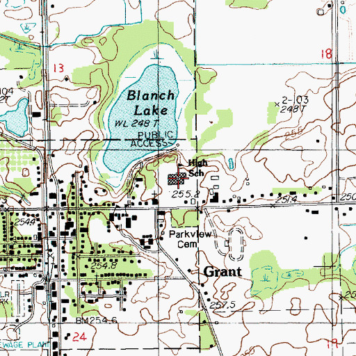 Topographic Map of Grant High School, MI