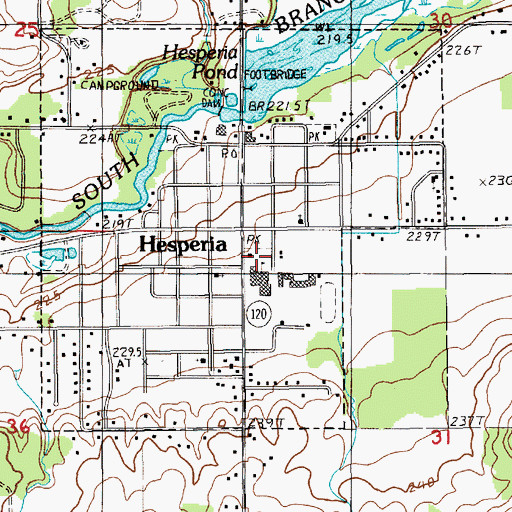 Topographic Map of Hesperia Community Library, MI
