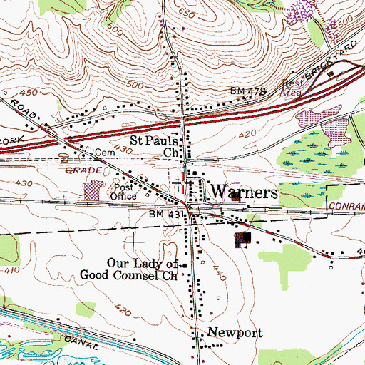 Topographic Map of Warners Village Cemetery, NY