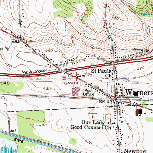 Topographic Map of Warners Cemetery, NY