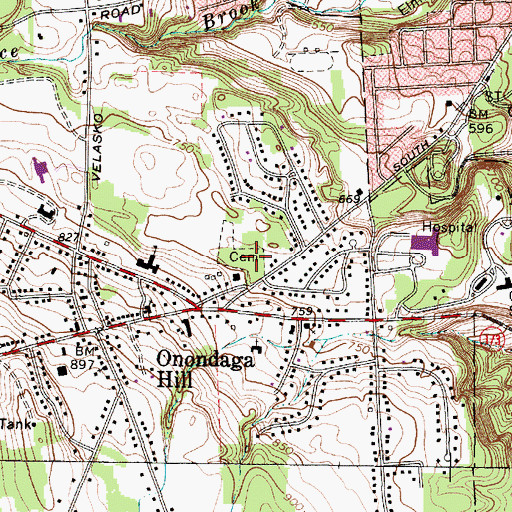 Topographic Map of Walnut Grove Cemetery, NY