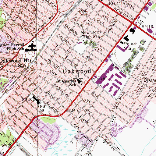 Topographic Map of Church of Saint Charles, NY
