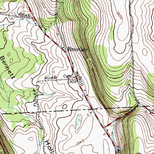 Topographic Map of Bromley Cemetery, NY