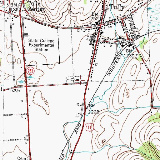 Topographic Map of Tully Cemetery, NY