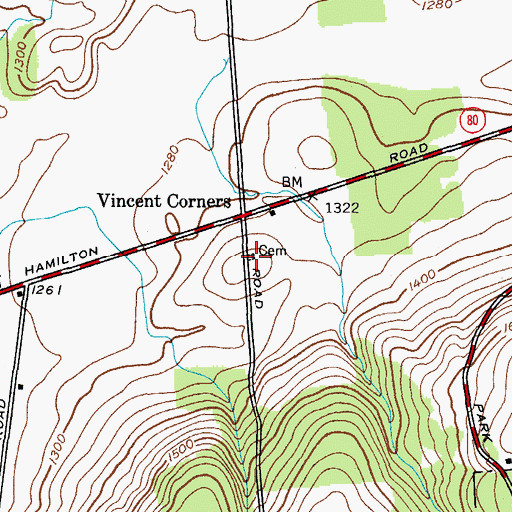 Topographic Map of Stockham Hill Cemetery, NY