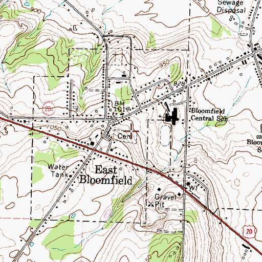 Topographic Map of East Bloomfield Cemetery, NY