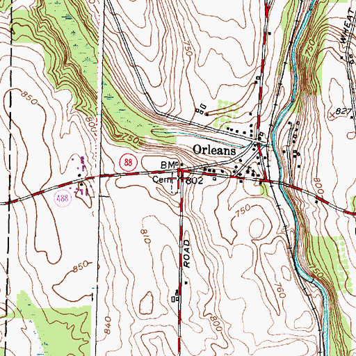 Topographic Map of Orleans Cemetery, NY