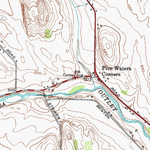 Topographic Map of Five Waters Cemetery, NY