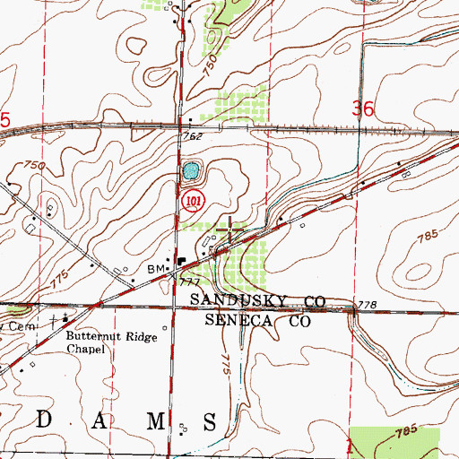 Topographic Map of South Meadow Farms, OH