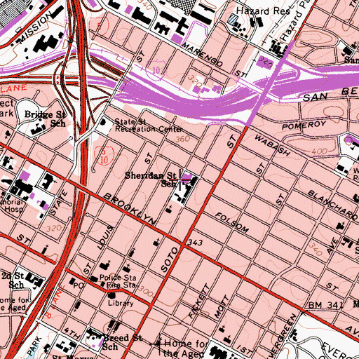 Topographic Map of Sheridan Street Elementary School, CA