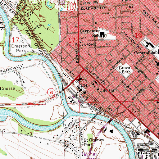Topographic Map of First United Methodist Church, MI