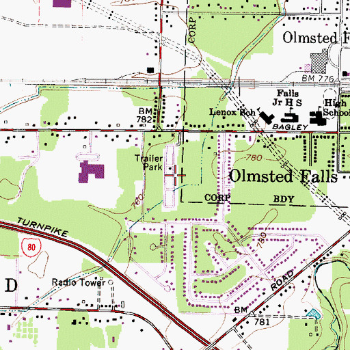 Topographic Map of Olmsted Trailer Park, OH