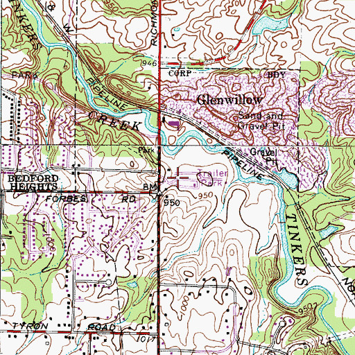Topographic Map of Glenwillow Mobile Home Park, OH
