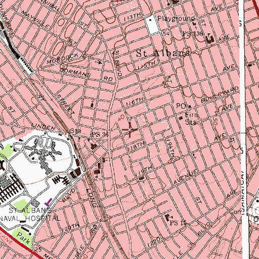 Topographic Map of Saint Albans Theatre (historical), NY