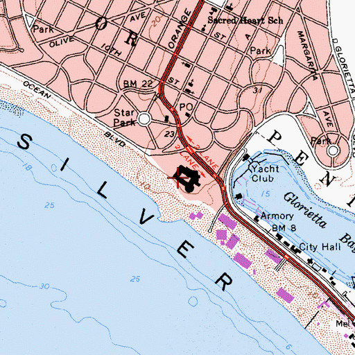 Topographic Map of Hotel Del Coronado, CA
