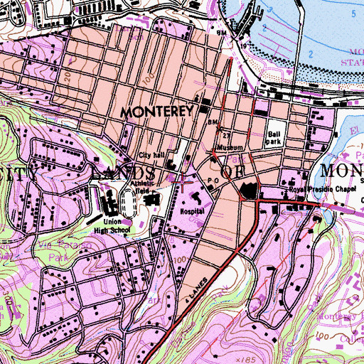 Topographic Map of Monterey Old Town Historic District, CA