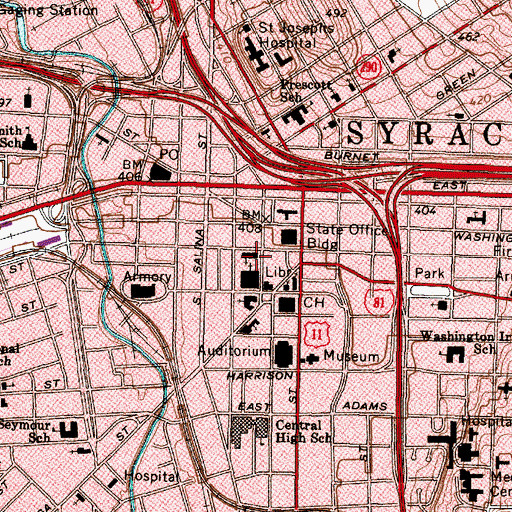 Topographic Map of Eckel Theatre (historical), NY