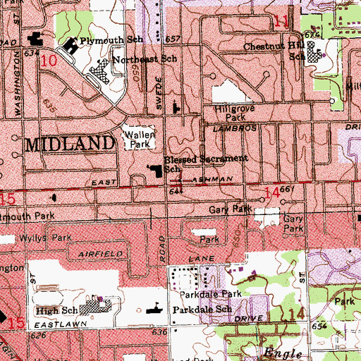 Topographic Map of Blessed Sacrament Church, MI