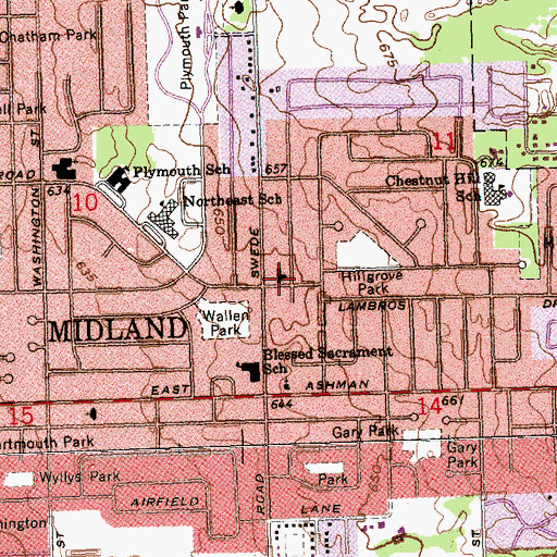Topographic Map of Midland Church of the Brethren, MI
