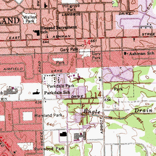 Topographic Map of Aldersgate United Methodist Church, MI
