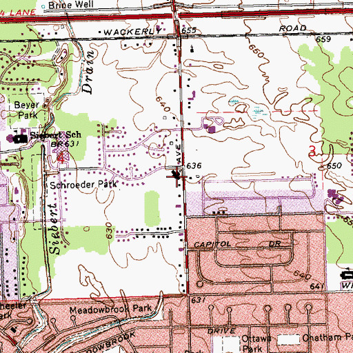 Topographic Map of Chapel Lane Presbyterian Church, MI