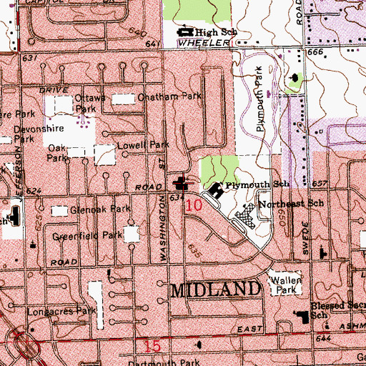 Topographic Map of First Baptist Church, MI
