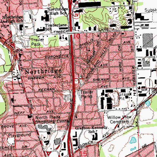 Topographic Map of Woodland Hills Mobile Home Park, OH