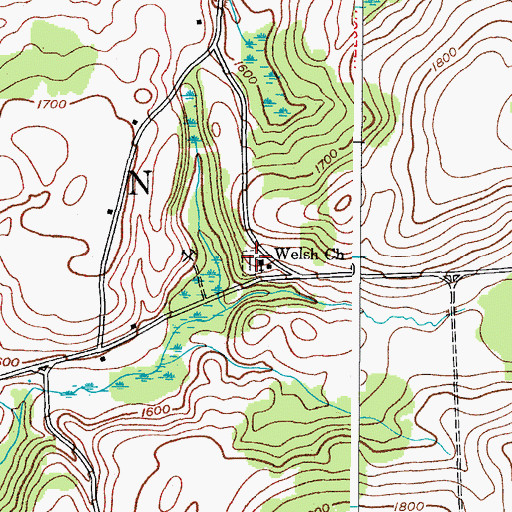 Topographic Map of Welsh Church Cemetery, NY