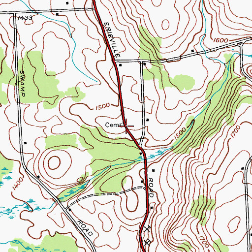 Topographic Map of Weaver Cemetery, NY