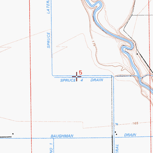 Topographic Map of Spruce Four Drain, CA