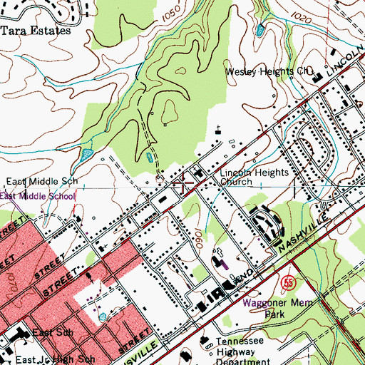 Topographic Map of White Oak Trailer Park, TN