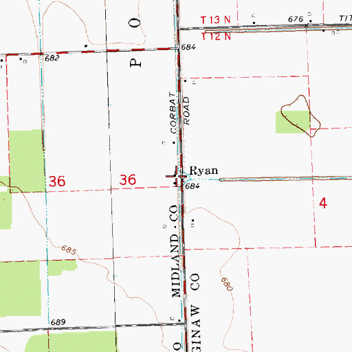 Topographic Map of Saint Patrick Ryan Church, MI