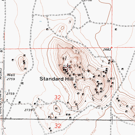 Topographic Map of Standard Hill, CA