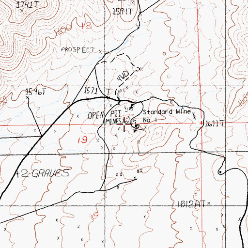Topographic Map of Standard Mine Number One, CA
