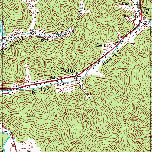 Topographic Map of Botto Post Office (historical), KY
